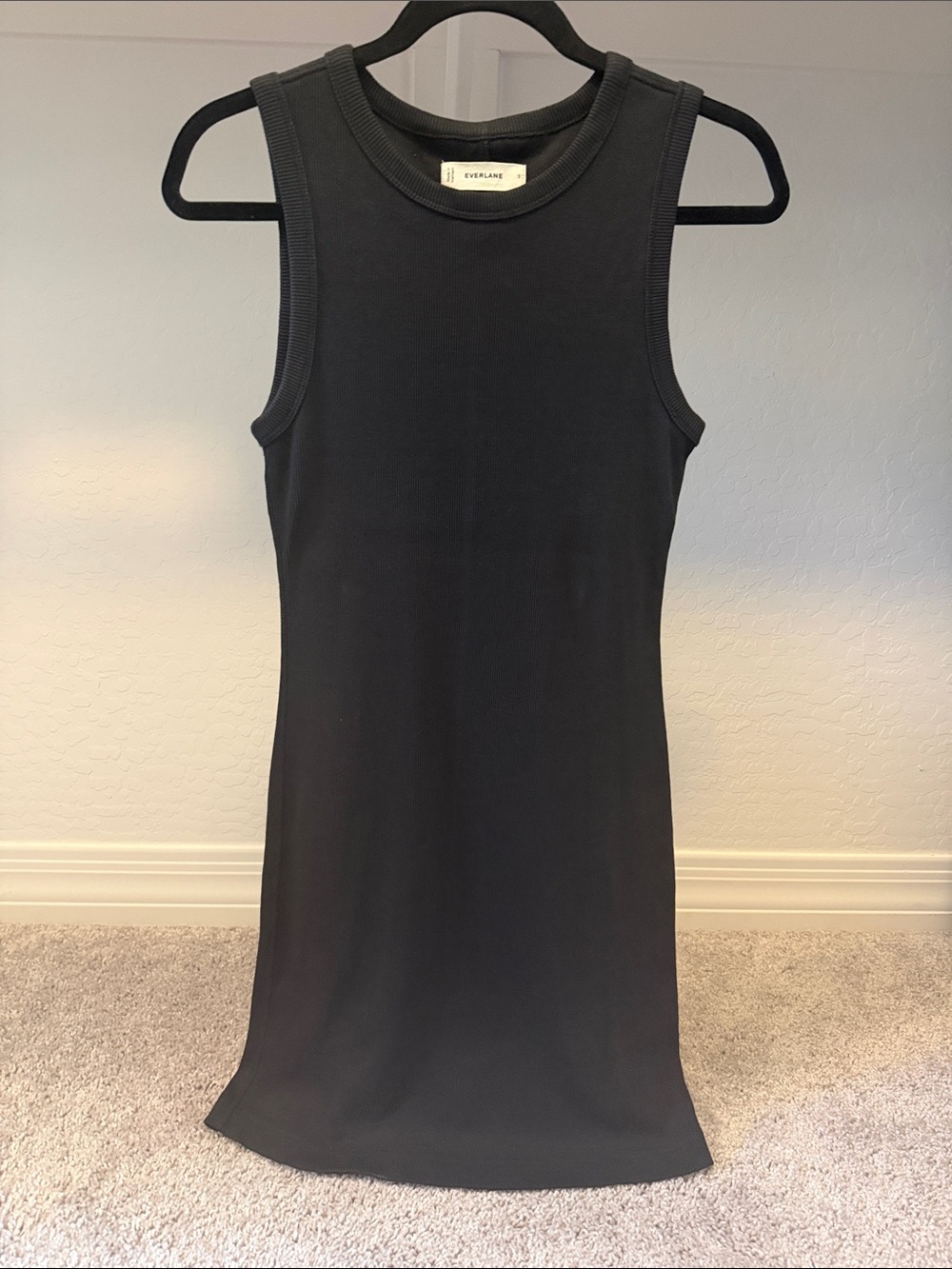 Everlane Black Sleeveless Ribbed Crew Mini Dress
